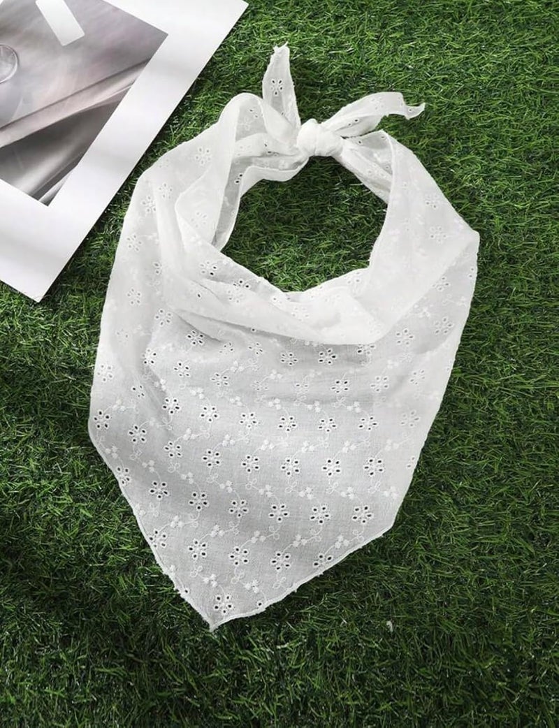 Tazweeq Vintage Floral Pattern Head Scarf Headband - Breathable Boho Triangle Design (White) - Image 2