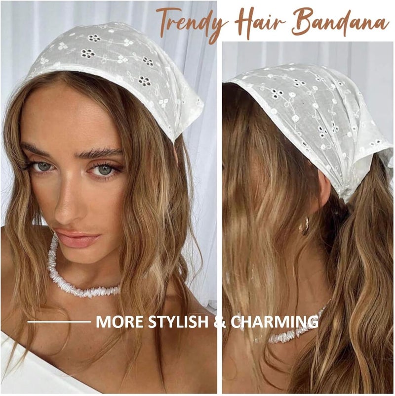 Tazweeq Vintage Floral Pattern Head Scarf Headband - Breathable Boho Triangle Design (White) - Image 5