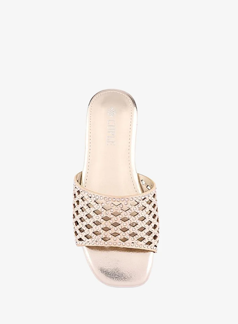 Cuple Gold Girls Embellished Flat Slides for Women | Best Price UAE
