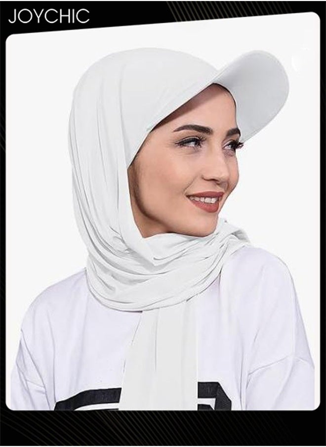 Joychic - Premium Hijab with Hat Lightweight Hijab Head Scarf for Women Adjustable Soft Long Under Scarf Baseball Caps Muslim Fashion Solid Color Chiffon Head Wraps-White - Image 1