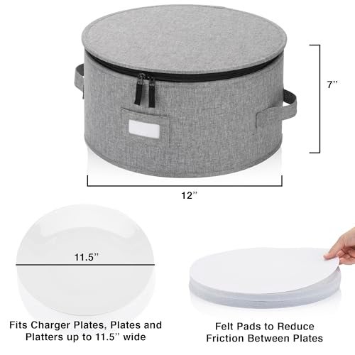STOZU China Storage Container for Dinner Plate - Fit plates up to 11.5" W - Includes 12 Thick Felt Dividers. Hard Shell and Stackable with Padded Interior - Image 2