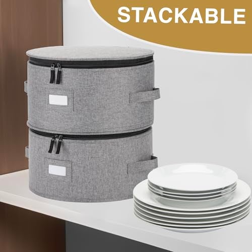 STOZU China Storage Container for Dinner Plate - Fit plates up to 11.5" W - Includes 12 Thick Felt Dividers. Hard Shell and Stackable with Padded Interior - Image 5
