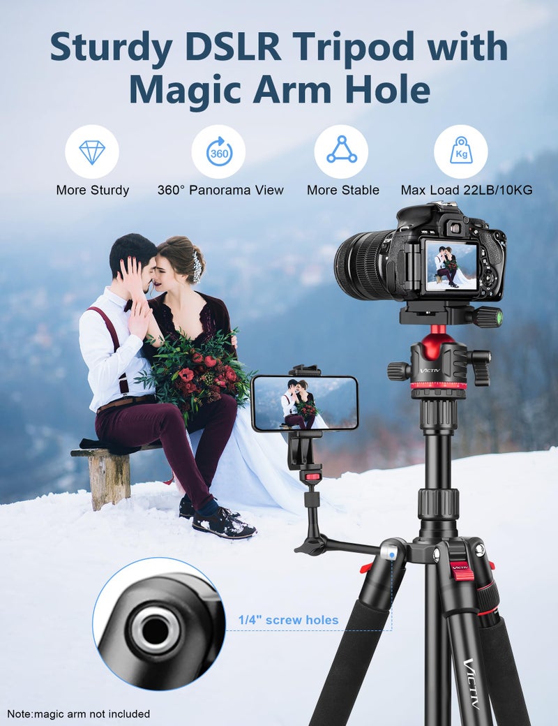 Victiv 78" Porfessional Tripod for Camera, Victiv Aluminum Camera Tripod Monopod for DSLR, Spotting Scope,Telescope, Binoculars, Compact Heavy Duty Camera Stand for Photography Video Recording Travel - Image 2