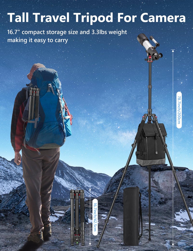 Victiv 78" Porfessional Tripod for Camera, Victiv Aluminum Camera Tripod Monopod for DSLR, Spotting Scope,Telescope, Binoculars, Compact Heavy Duty Camera Stand for Photography Video Recording Travel - Image 4