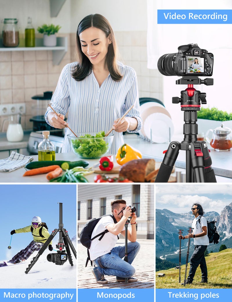 Victiv 78" Porfessional Tripod for Camera, Victiv Aluminum Camera Tripod Monopod for DSLR, Spotting Scope,Telescope, Binoculars, Compact Heavy Duty Camera Stand for Photography Video Recording Travel - Image 5