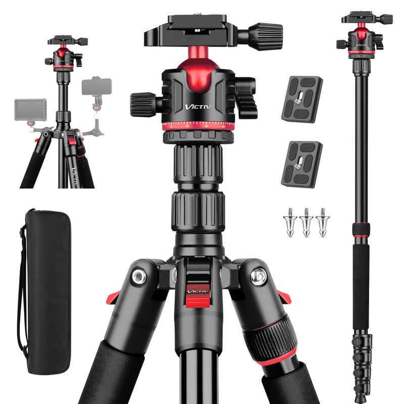 Victiv 78" Porfessional Tripod for Camera, Victiv Aluminum Camera Tripod Monopod for DSLR, Spotting Scope,Telescope, Binoculars, Compact Heavy Duty Camera Stand for Photography Video Recording Travel - Image 1