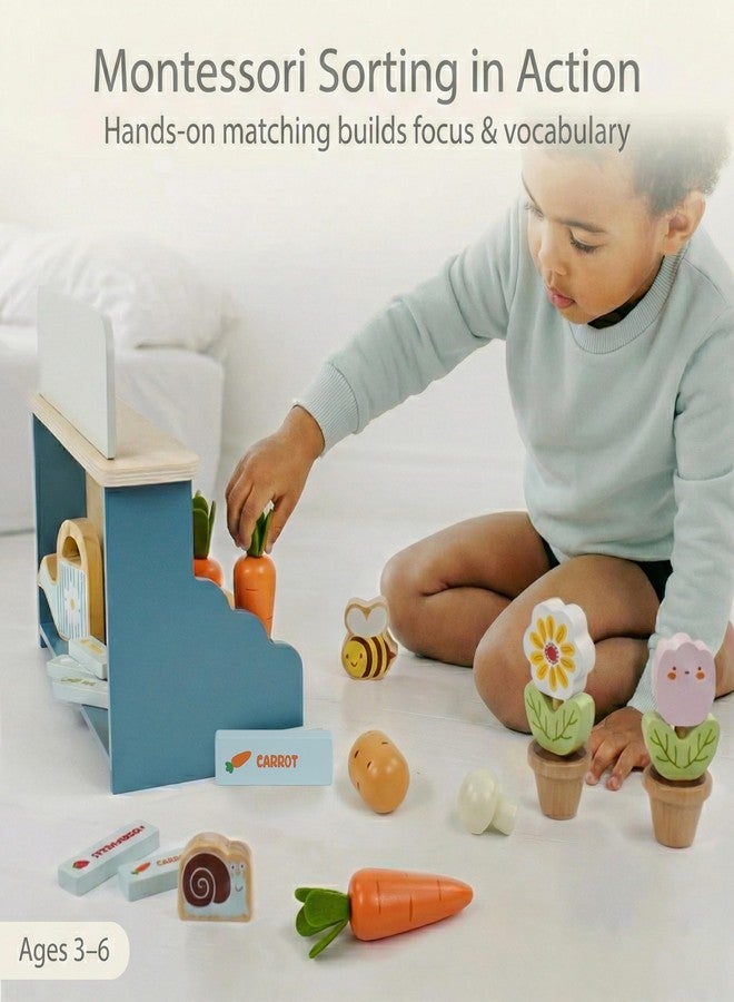 PairPear Montessori Wooden Vegetable Matching Toy - Play Food Garden Set for Toddlers 3+, Preschool Learning Sorting & Farm Pretend Play, Farm Food Recognition & Fine Motor Skills Development - Image 4