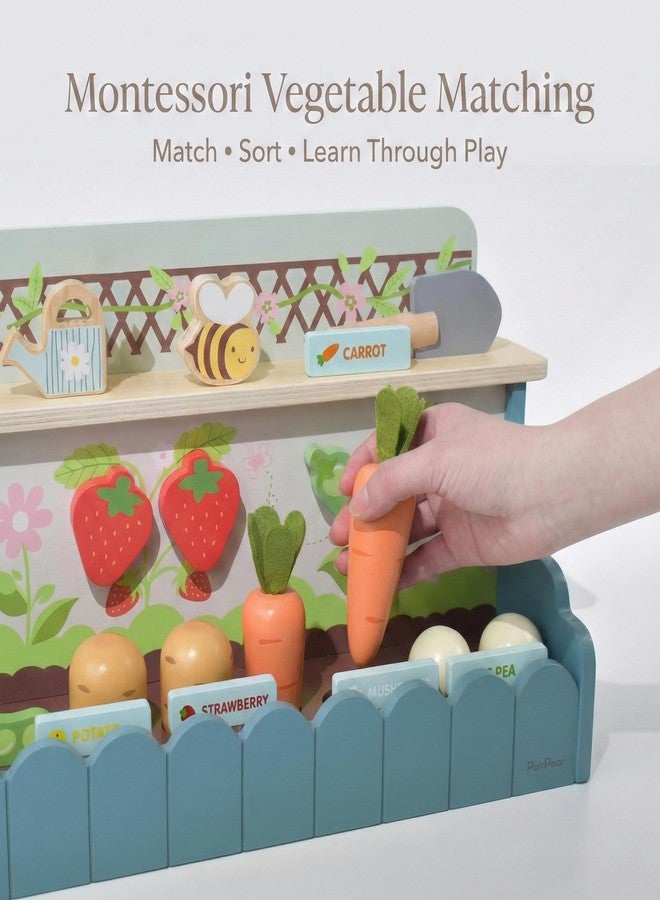 PairPear Montessori Wooden Vegetable Matching Toy - Play Food Garden Set for Toddlers 3+, Preschool Learning Sorting & Farm Pretend Play, Farm Food Recognition & Fine Motor Skills Development - Image 2