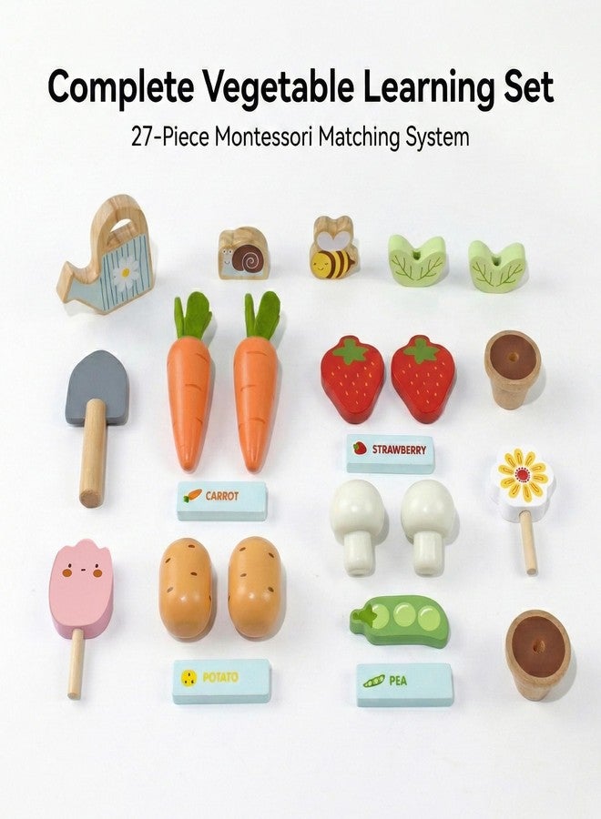 PairPear Montessori Wooden Vegetable Matching Toy - Play Food Garden Set for Toddlers 3+, Preschool Learning Sorting & Farm Pretend Play, Farm Food Recognition & Fine Motor Skills Development - Image 3