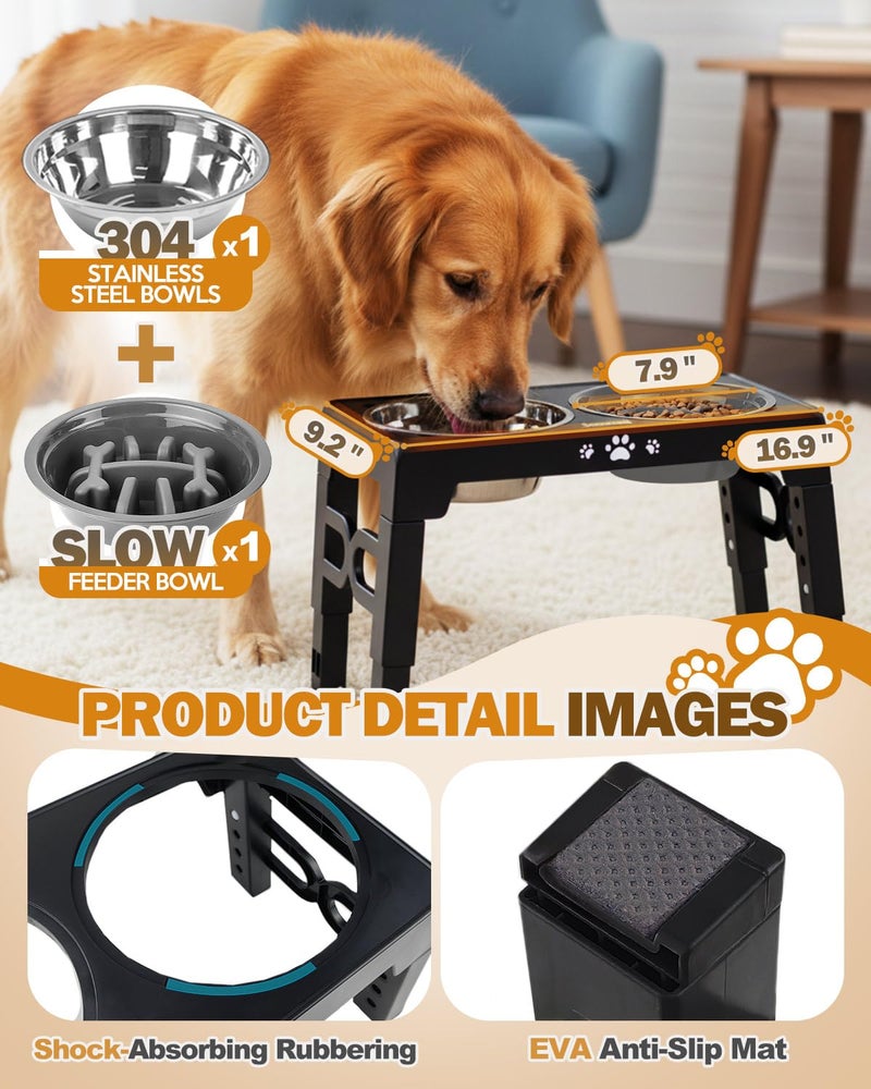 Jovrun Elevated Dog Bowls for Medium Size Dogs, Non-Slip Dog Feeder with 1*Stainless Steel Dishes & 1*Slow Feeder Bowl, 5 Heights Adjustable Raised Bowls to 3.15â€³-8.66â€³-9.84â€³-11.02â€³-12.2â€³ - Image 4