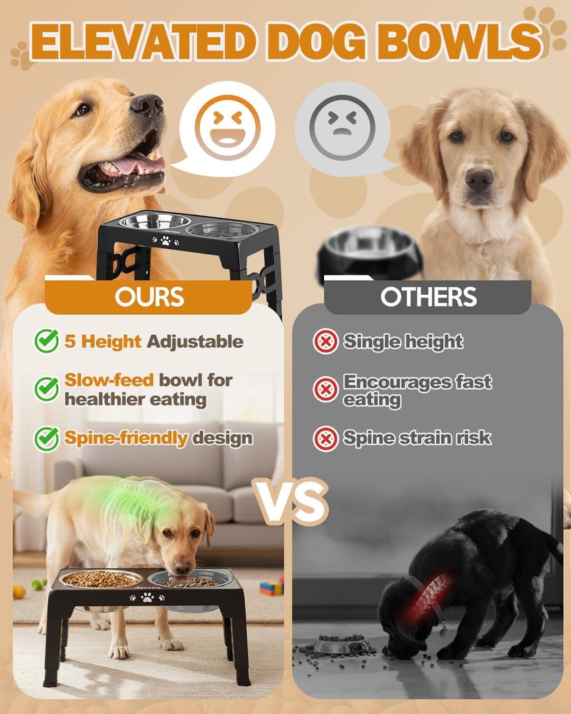 Jovrun Elevated Dog Bowls for Medium Size Dogs, Non-Slip Dog Feeder with 1*Stainless Steel Dishes & 1*Slow Feeder Bowl, 5 Heights Adjustable Raised Bowls to 3.15â€³-8.66â€³-9.84â€³-11.02â€³-12.2â€³ - Image 3