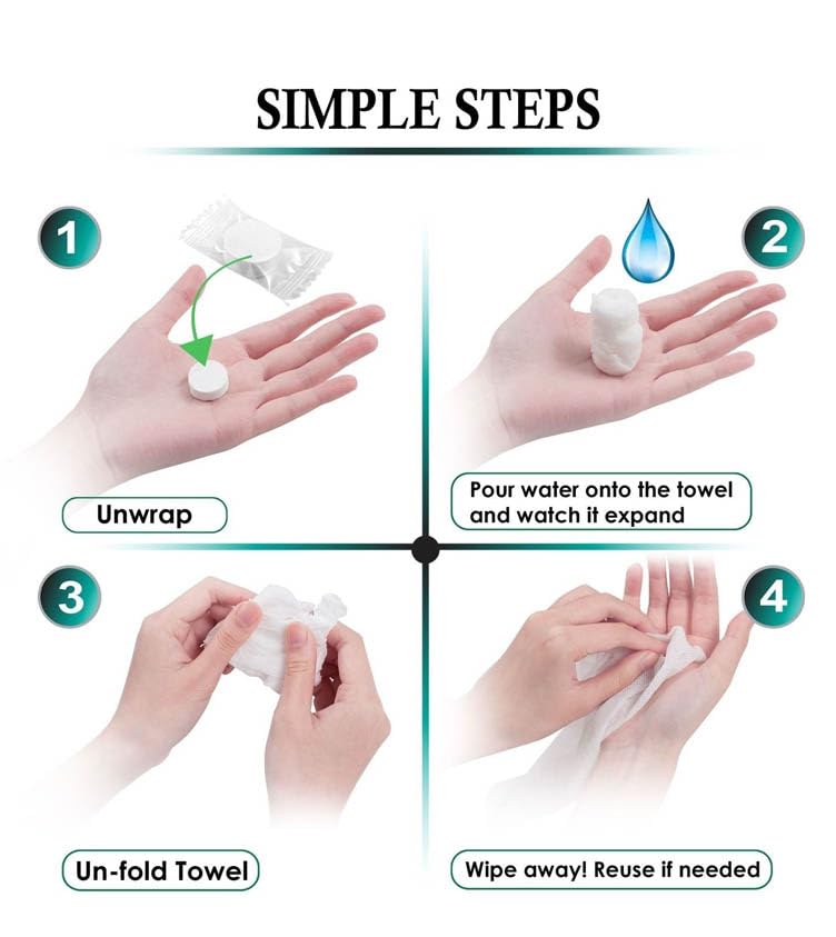 GINNI Magic Tablet Coin Tissue Mini Compressed Cotton Towel, Disposable, Biodegradable and Multi-Purpose Wipes Facial Tissues, Magic Napkin Expands With Water (Pack of 100 Pcs) - Image 3