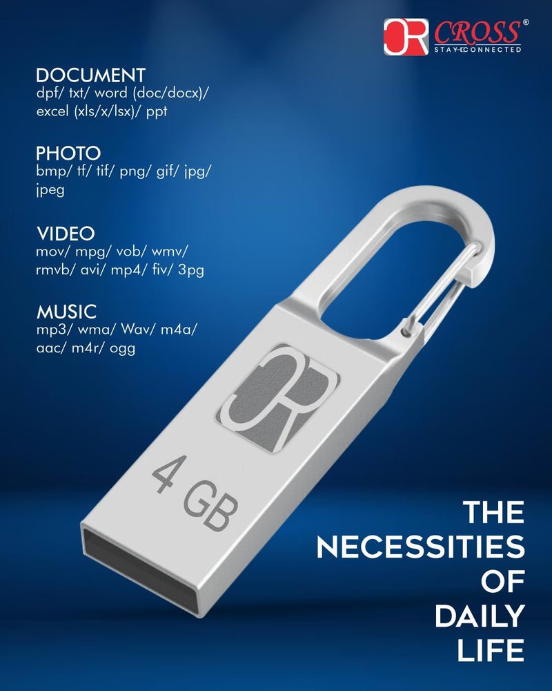 CROSS 3.0 USB Flash Drive/Pen Drive with Metal Body - Silver | External Storage Device 4GB 8GB 16GB 32GB 64GB 128GB 256GB Pen Drive | Compatible with Laptop, Desktop, Projector, Car, Audio (4GB) - Image 4