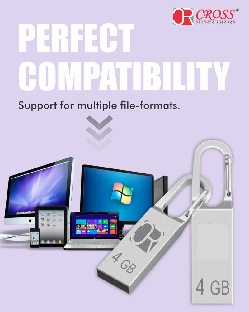 CROSS 3.0 USB Flash Drive/Pen Drive with Metal Body - Silver | External Storage Device 4GB 8GB 16GB 32GB 64GB 128GB 256GB Pen Drive | Compatible with Laptop, Desktop, Projector, Car, Audio (4GB) - Image 3
