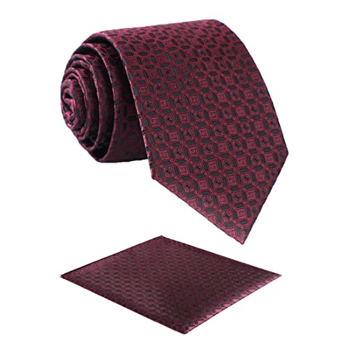 fortunatever Burgundy Mens Handmade Ties,Checkered Pattern Neckties With Black Dots(58") - Image 1