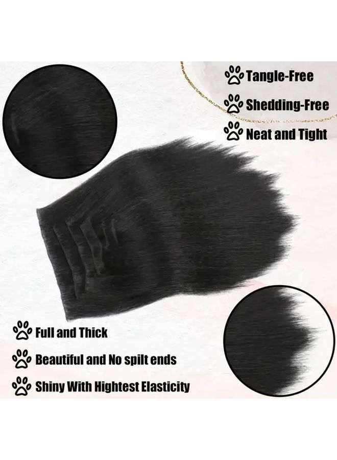 Kinky Straight Clip In Hair Extensions 24 Inch Black Hair For Women - Image 5