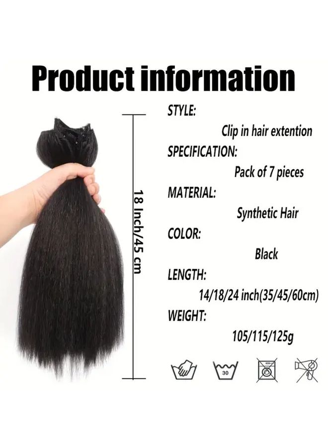 Kinky Straight Clip In Hair Extensions 24 Inch Black Hair For Women - Image 4
