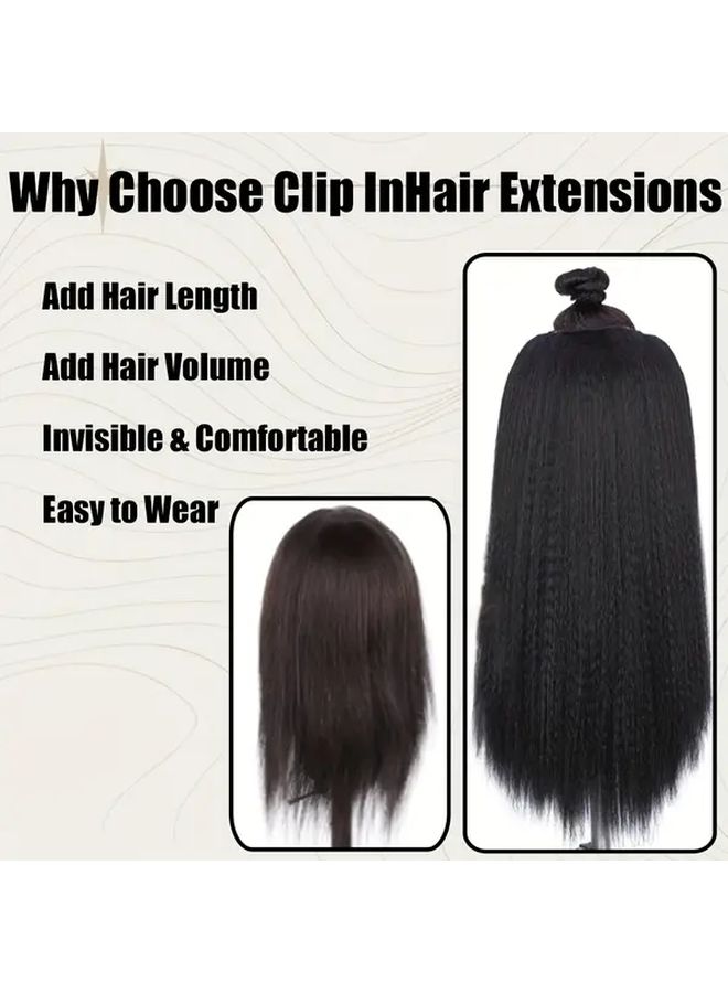 Kinky Straight Clip In Hair Extensions 24 Inch Black Hair For Women - Image 3