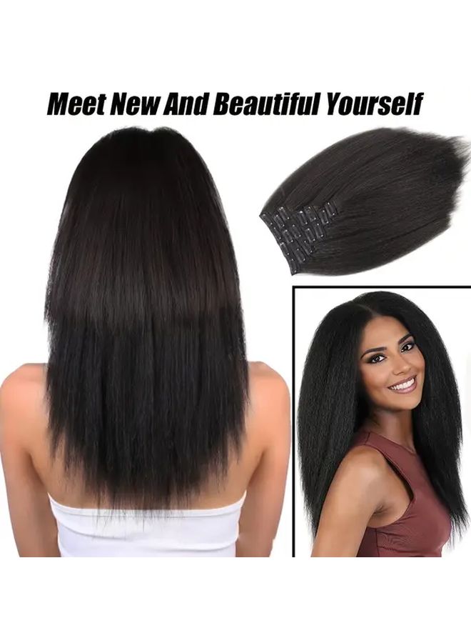 Kinky Straight Clip In Hair Extensions 24 Inch Black Hair For Women - Image 2