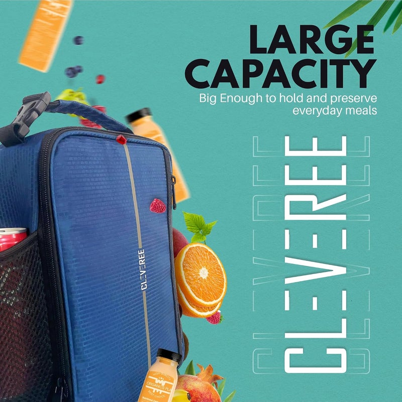 CLEVEREE Lunch Bag for adults teens children and kids for work and school (Navy Blue) - Image 2
