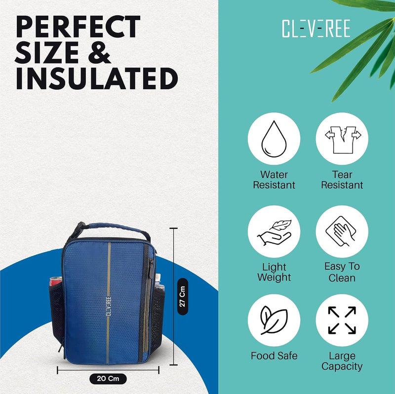 CLEVEREE Lunch Bag for adults teens children and kids for work and school (Navy Blue) - Image 4