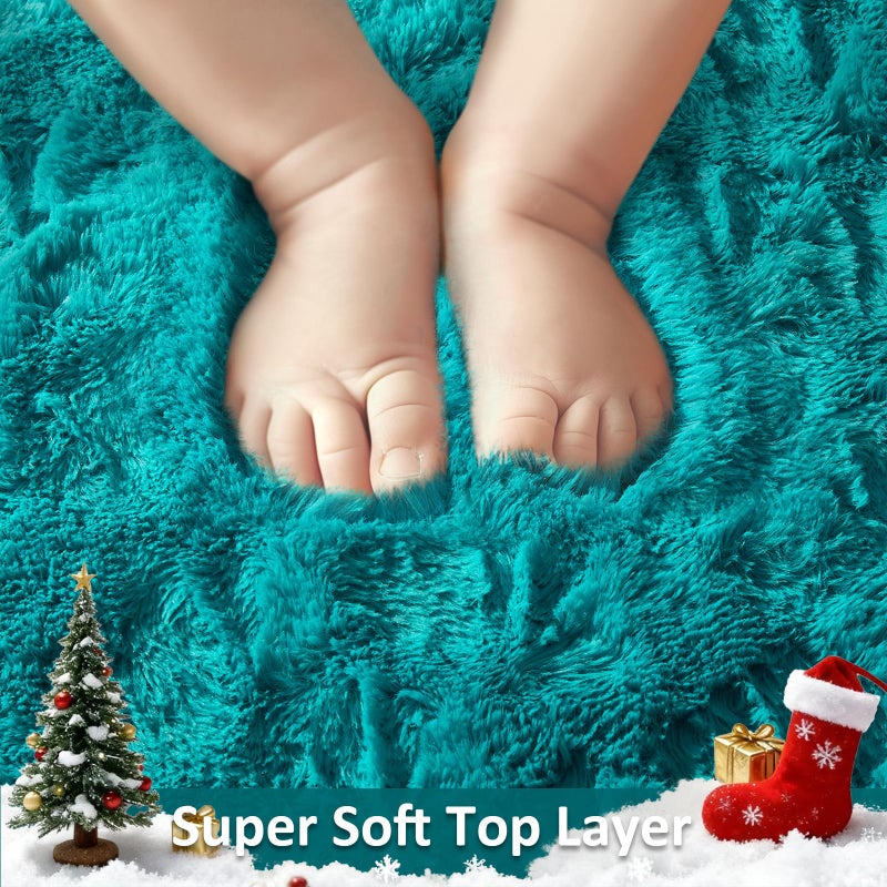 Ophanie Teal Rugs for Bedroom Living Room, Fluffy Fuzzy Furry Carpet, Plush Soft Shaggy Bedside Indoor Floor 4x6 Area Rug for Kids Girls Boys Baby Teen Dorm Nursery Home Decor Aesthetic - Image 2