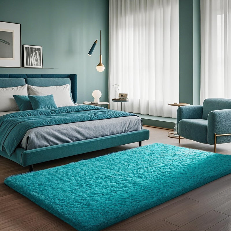 Ophanie Teal Rugs for Bedroom Living Room, Fluffy Fuzzy Furry Carpet, Plush Soft Shaggy Bedside Indoor Floor 4x6 Area Rug for Kids Girls Boys Baby Teen Dorm Nursery Home Decor Aesthetic - Image 5