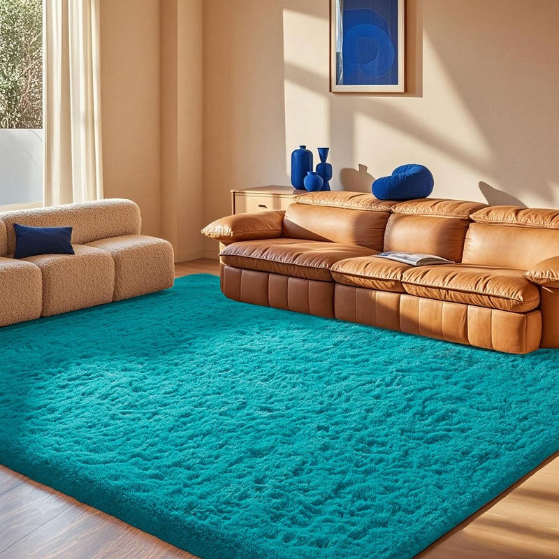 Ophanie Teal Rugs for Bedroom Living Room, Fluffy Fuzzy Furry Carpet, Plush Soft Shaggy Bedside Indoor Floor 4x6 Area Rug for Kids Girls Boys Baby Teen Dorm Nursery Home Decor Aesthetic - Image 3