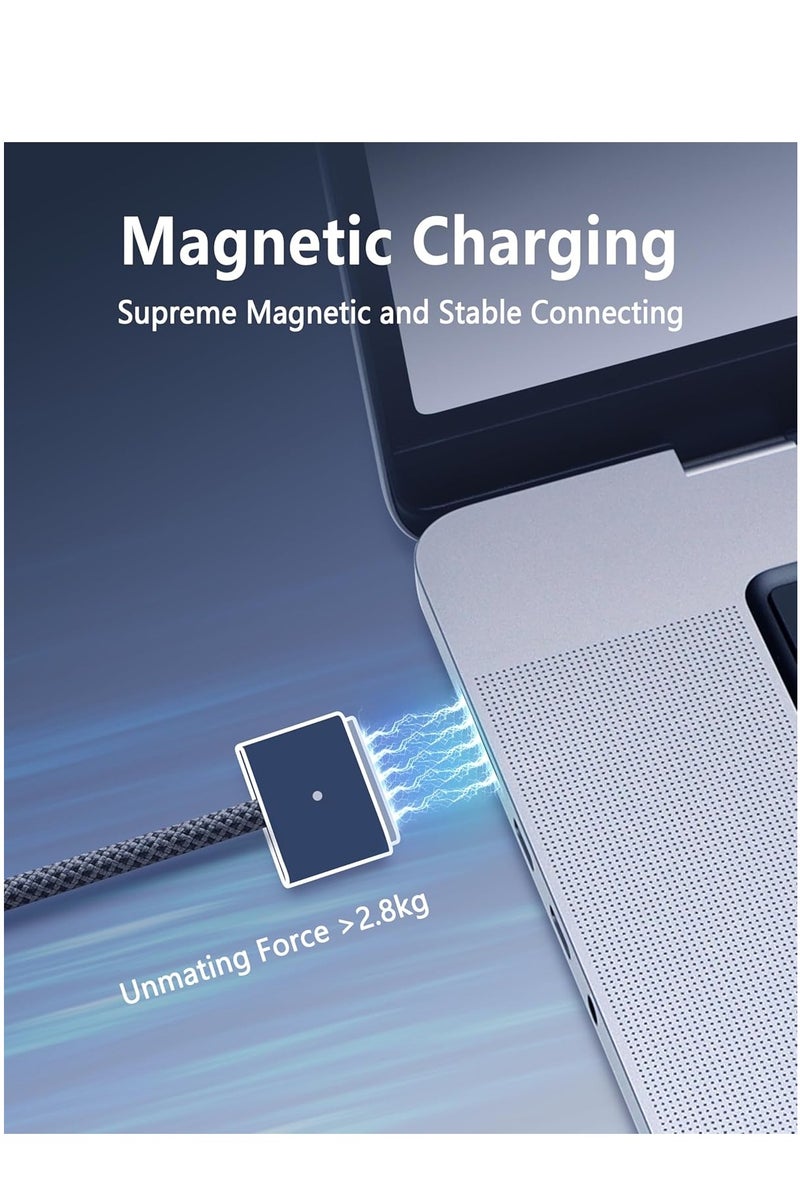 كيبل مضفر USB-C الى 3 طاقة مغناطيسي 140 واط، متوافق مع ماك بوك برو M1/M2/M3 برو/ماكس 14/16 انش 2021/2022/2023 وماك بوك اير 13.6 انش/15.3 انش M2/M3 2022/2023/243-2.2.2 0 م (منتصف منتصف ليلي) - Image 4