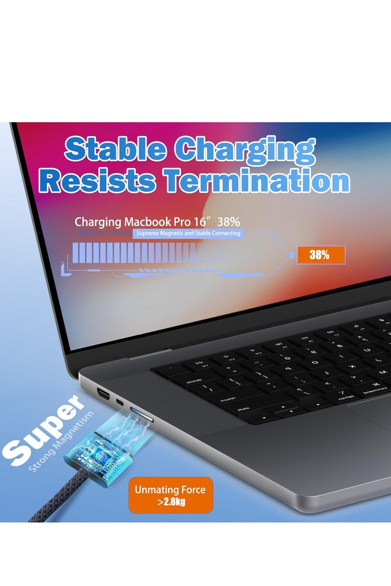 كيبل مضفر USB-C الى 3 طاقة مغناطيسي 140 واط، متوافق مع ماك بوك برو M1/M2/M3 برو/ماكس 14/16 انش 2021/2022/2023 وماك بوك اير 13.6 انش/15.3 انش M2/M3 2022/2023/243-2.2.2 0 م (منتصف منتصف ليلي) - Image 3