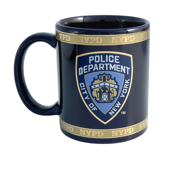 كوب قهوة مرخص رسميًا من NYPD تorkia سعة 11 أونصة باللون الأزرق مع خطوط ذهبية