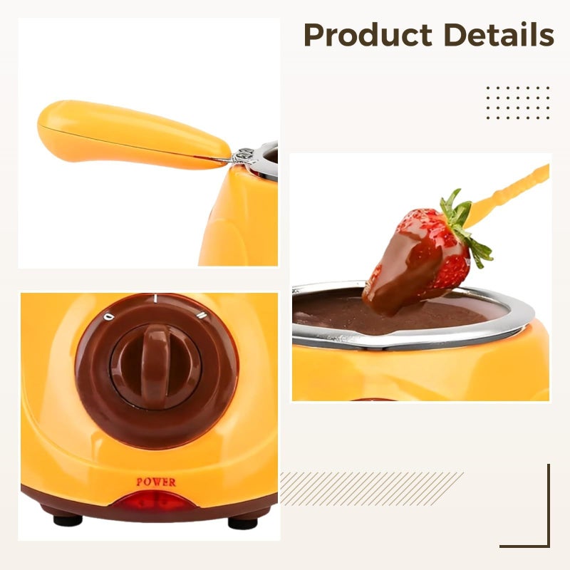 طقم قدر الشوكولاتة الكهربائي الذائب، أصفر، مزود بتحكم ثنائي درجات الحرارة، ومرجل مزدوج، ومجموعة فوندو - Image 3