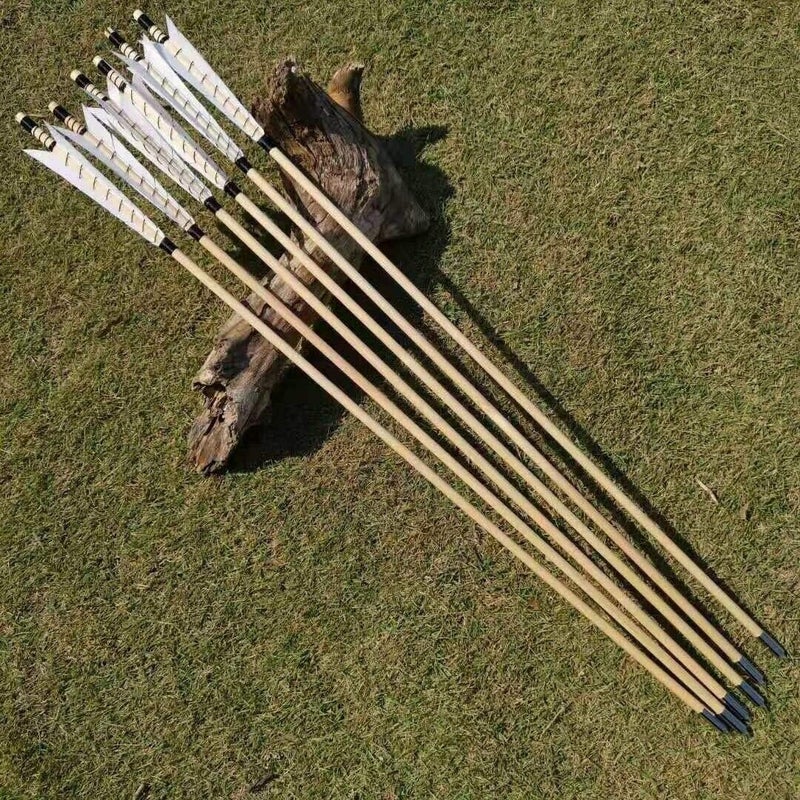 PG1ARCHERY Archery Wooden English Longbow Arrows Practice Targeting Arrow 5.8" Turkey Feathers Fletching with Bullet Points for Recurve & Traditional Bow - Image 3