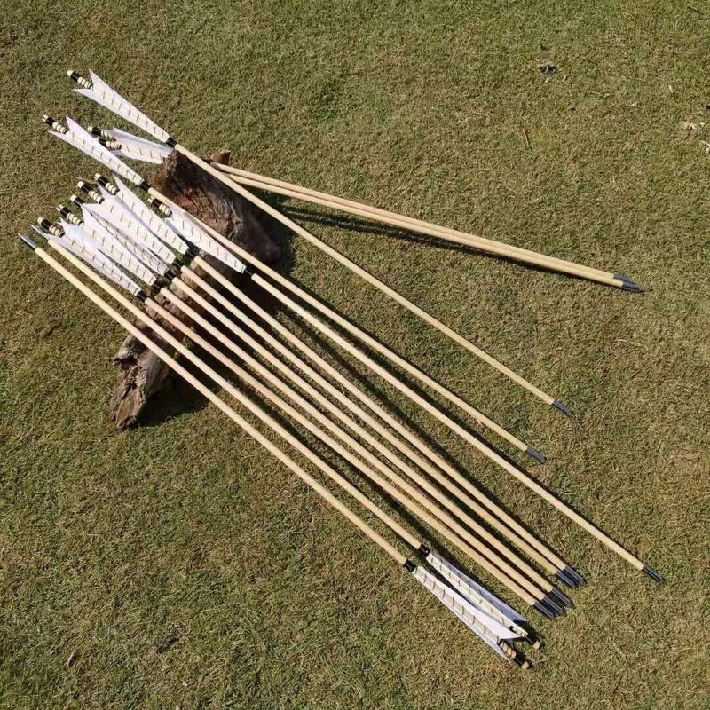 PG1ARCHERY Archery Wooden English Longbow Arrows Practice Targeting Arrow 5.8" Turkey Feathers Fletching with Bullet Points for Recurve & Traditional Bow - Image 4