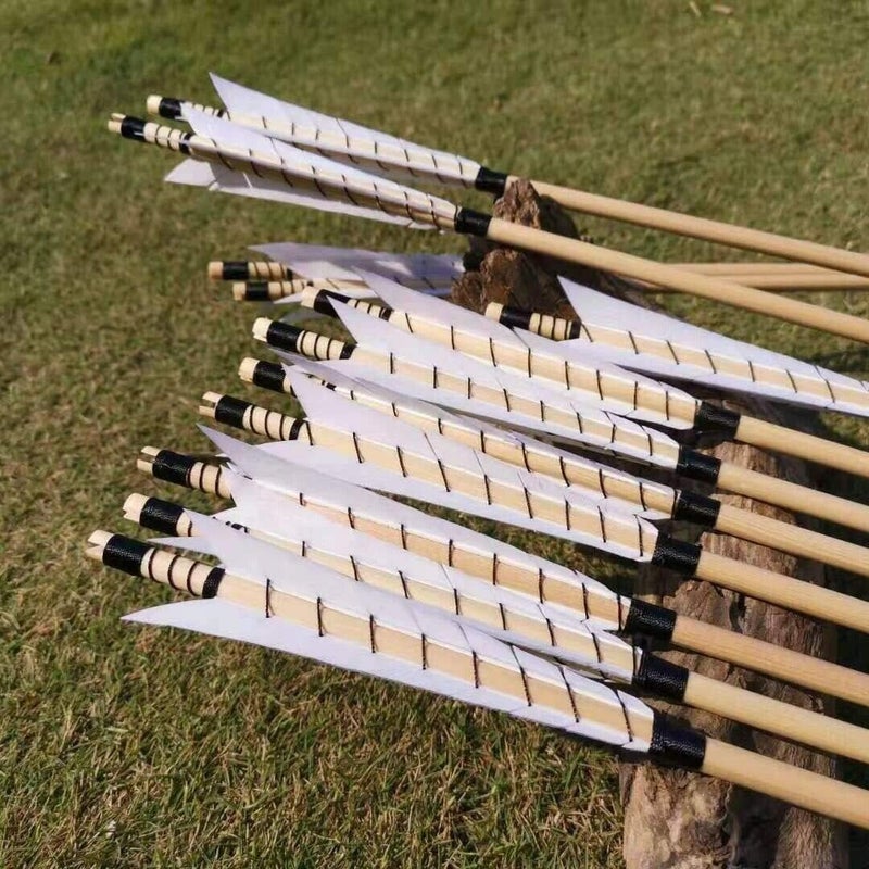 PG1ARCHERY Archery Wooden English Longbow Arrows Practice Targeting Arrow 5.8" Turkey Feathers Fletching with Bullet Points for Recurve & Traditional Bow - Image 5