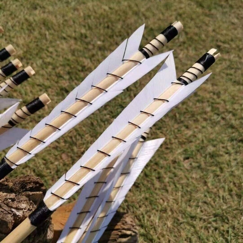 PG1ARCHERY Archery Wooden English Longbow Arrows Practice Targeting Arrow 5.8" Turkey Feathers Fletching with Bullet Points for Recurve & Traditional Bow - Image 2