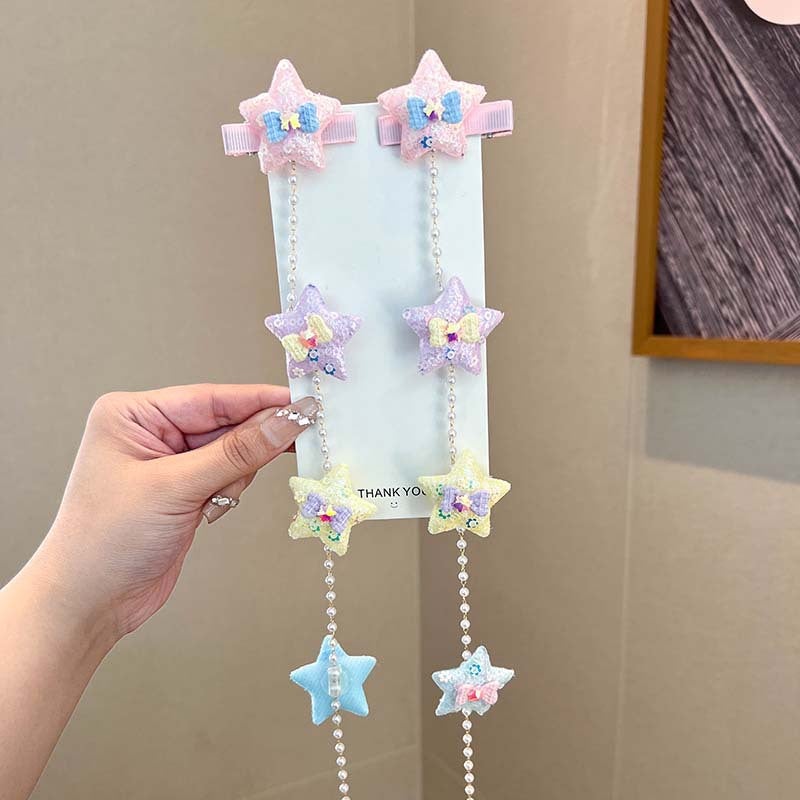 Generic Kids Butterfly Hair Clips Princess Tassel Chains 5# color star clip 1 pair