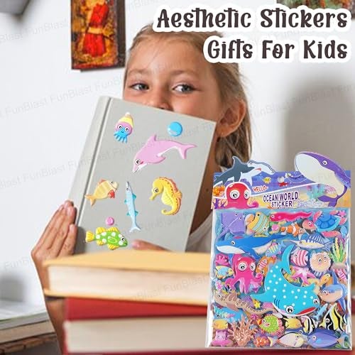 FunBlast Ocean Theme Stickers Set – Kawaii Puffy Stickers for Kids, 3D Stickers for Girls, Aesthetic Sticker, Cute Sticker, (Random Ocean Design) - Image 2