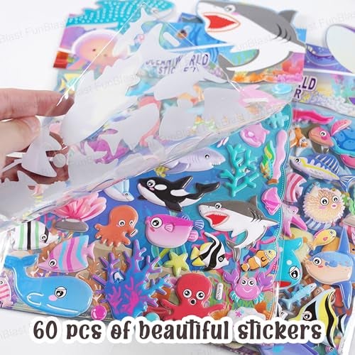 FunBlast Ocean Theme Stickers Set – Kawaii Puffy Stickers for Kids, 3D Stickers for Girls, Aesthetic Sticker, Cute Sticker, (Random Ocean Design) - Image 5