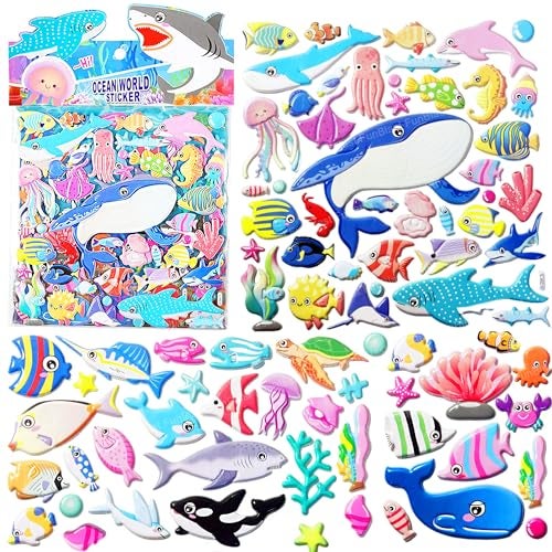 FunBlast Ocean Theme Stickers Set – Kawaii Puffy Stickers for Kids, 3D Stickers for Girls, Aesthetic Sticker, Cute Sticker, (Random Ocean Design) - Image 1