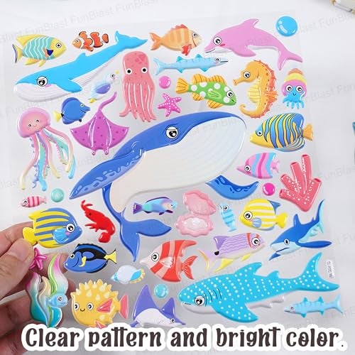 FunBlast Ocean Theme Stickers Set – Kawaii Puffy Stickers for Kids, 3D Stickers for Girls, Aesthetic Sticker, Cute Sticker, (Random Ocean Design) - Image 4