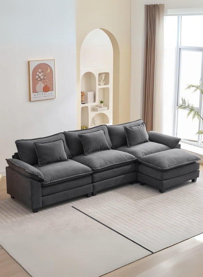 Generic 120" Sectional Cloud Couch Sofa Sleeper with Ottoman Grey  - Image 1