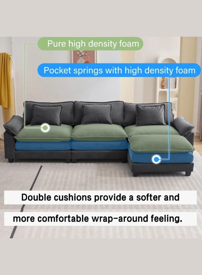 Generic 120" Sectional Cloud Couch Sofa Sleeper with Ottoman Grey  - Image 2