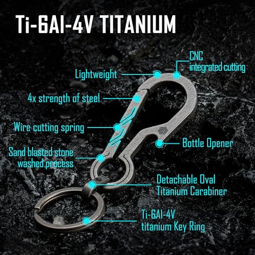 KeyUnity KM01M Titanium EDC Keychain Clip with Bottle Opener, Quick Release Carabiner Key Ring Holder for Men - Image 2