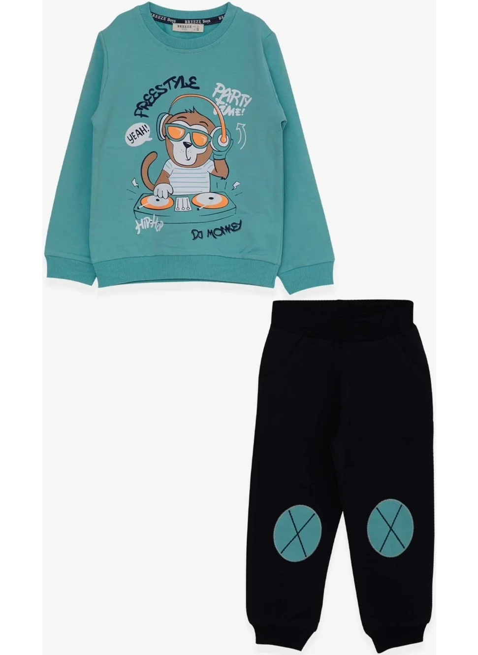 Breeze Boys Tracksuit Set Dj Monkey Printed Mint Green (1.5-4 Years)