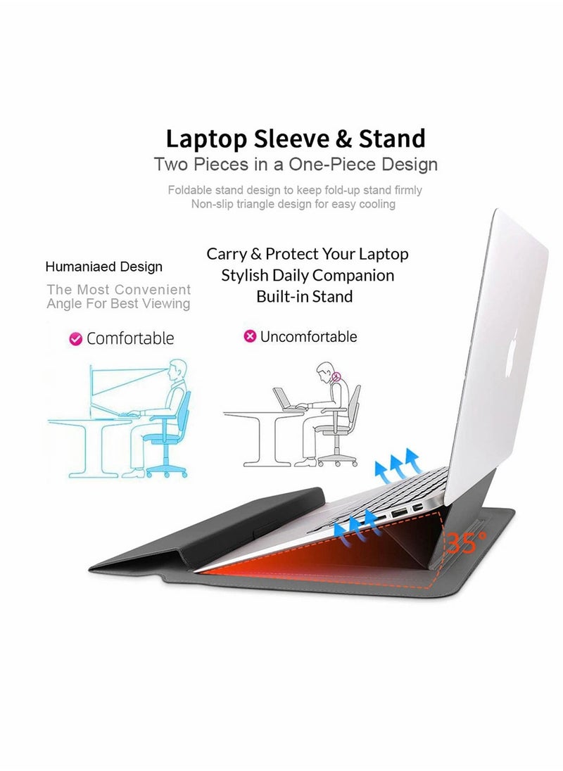 Y&D - Roll over image to zoom in Laptop Case, Smart All-in-One Protective Carrying Case | Invisible Stand Wrist Rest Storage Bag For 15.4/15.6/16.1 inch Inner Sleeve (Black) - Image 1