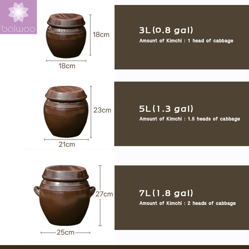 BALWOO Earthenware Onggi Korean Traditional Clay Jar Ceramic Canister/Handmade Food Sauce Storage Container for Tea, Coffee Bean, Salt/Breathing Clay Pot Kimchi Fermentation Crock (3L(0.8 gal)) - Image 2