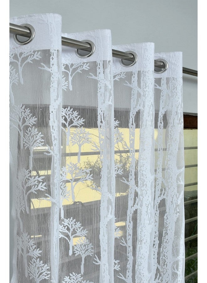 Homefab India Pack of 2 Tissue Curtains Sheer Panel Transparent Net - 9 feet, Long Door, White, Floral - Image 3