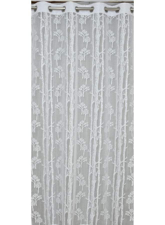 Homefab India Pack of 2 Tissue Curtains Sheer Panel Transparent Net - 9 feet, Long Door, White, Floral - Image 4