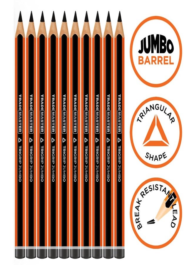 Trademaster TriGrip Work Pencils, Pack of 10, Black, Orange, Medium-Hard Graphite, Triangle Grip, Construction, Carpentry, DIY - Image 2
